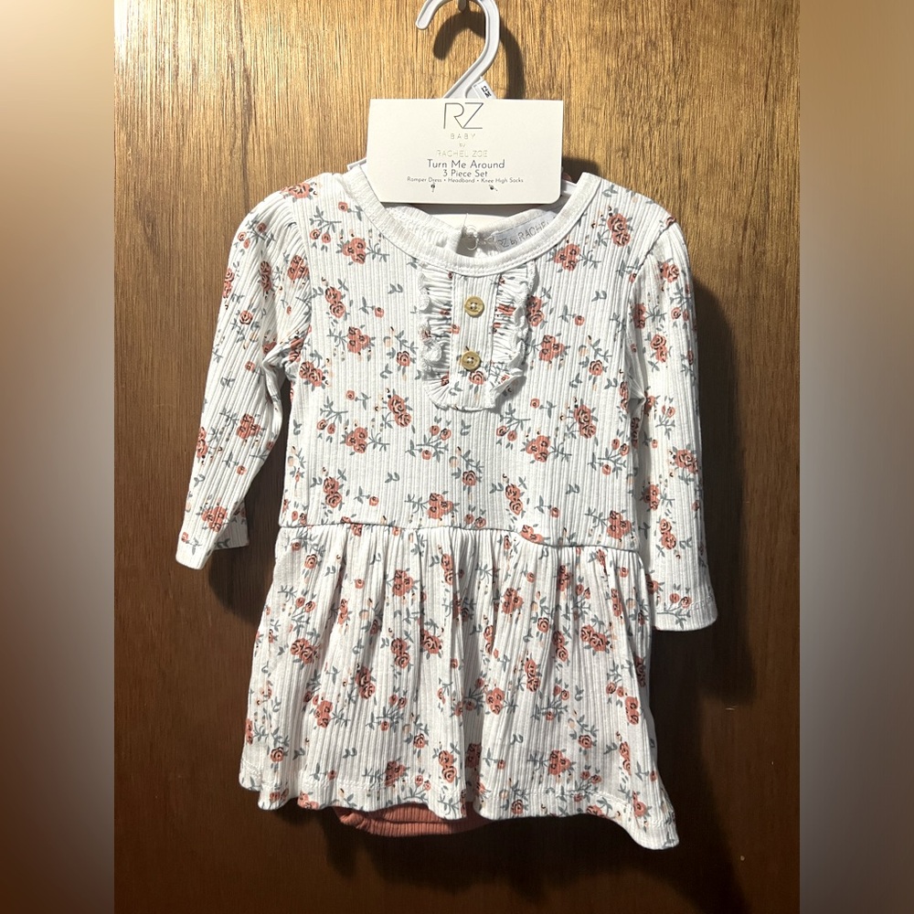 Baby Girl Romper with matching headband and knee high socks